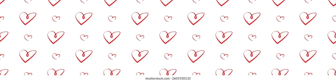 Red heart seamless pattern on a white background. Love, romantic and wedding design. Valentines day background. Vector illustration