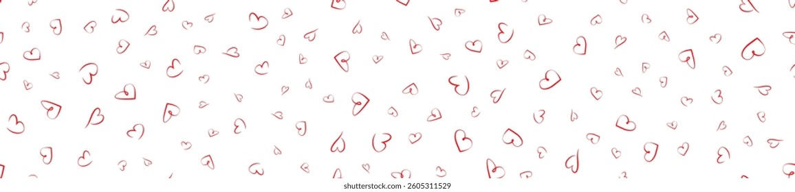 Red heart seamless pattern on a white background. Love, romantic and wedding design. Valentines day background. Vector illustration