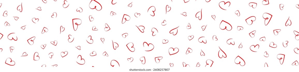 Red heart seamless pattern on a white background. Love, romantic and wedding design. Valentines day background. Vector illustration