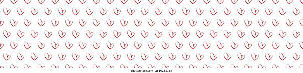 Red heart seamless pattern on a white background. Love, romantic and wedding design. Valentines day background. Vector illustration