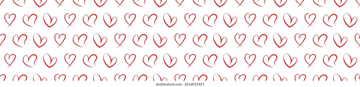 Red heart seamless pattern on a white background. Love, romantic and wedding design. Valentines day background. Vector illustration
