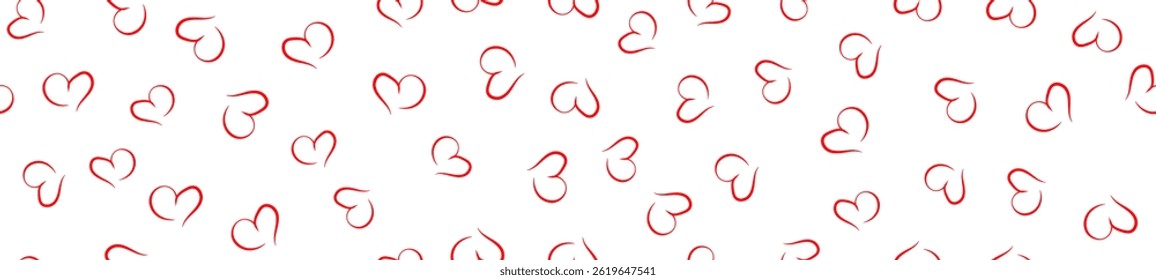 Red heart seamless pattern on a white background. Love, romantic and wedding design. Valentines day background. Vector illustration