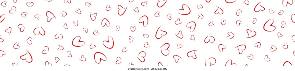 Patrón sin fisuras del corazón rojo en un fondo blanco. Amor, diseño romántico y de boda. Fondo del día de San Valentín. Ilustración vectorial