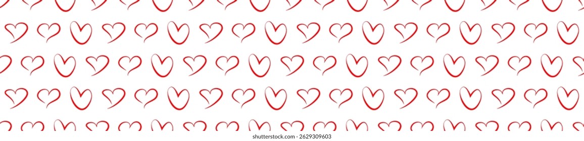 Red heart seamless pattern on a white background. Love, romantic and wedding design. Valentines day background. Vector illustration
