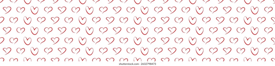 Red heart seamless pattern on a white background. Love, romantic and wedding design. Valentines day background. Vector illustration