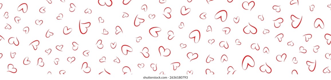 Red heart seamless pattern on a white background. Love, romantic and wedding design. Valentines day background. Vector illustration