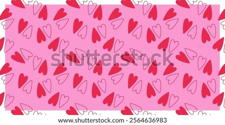 Red heart seamless pattern on pink background. Romantic, infantile style vector illustration. Print for gift paper, packaging, wallpapers, clothes, textile. Valentine's day holiday backdrop texture