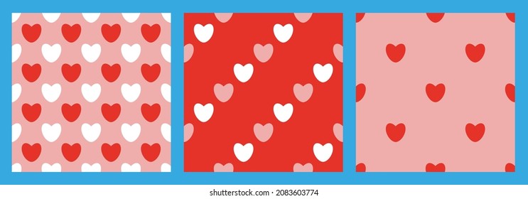 Patrón sin costuras de corazón rojo. Diseño de fondo de pantalla del día de San Valentín. Juego de impresiones románticas para decorar tarjetas de vacaciones, invitaciones, afiches. Corazón redondeado lindo para telas y textiles hechos con amor.