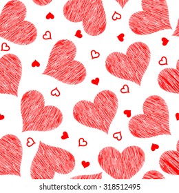 Red heart seamless pattern - Valentine's day vector design.