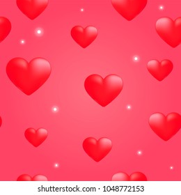 Red heart seamless pattern. Vector Background love 