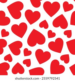 Red heart seamless patterns on a white background create a vibrant and cheerful design for various occasions.