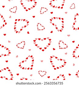 Red heart seamless patterns on a white background create a vibrant and cheerful design for various occasions.