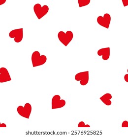 Red heart seamless patterns on a white background. Hand drawn doodle hearts endless texture.