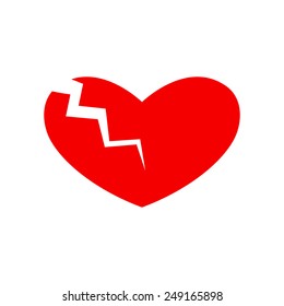 Red heart separated with lightning into two parts. Concept of cardiac disease, broken heart, big love and strong passion.  Logo template