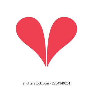 Red Heart Separated on Two Parts Isolated on White Background. Graphic Design Element for Valentines Day, Love or Wedding Greeting Card, Creative Icon. Cartoon Vector Illustration