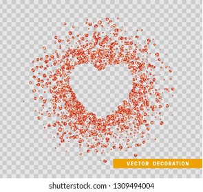 Red heart of sequins background. Hearts Vector illustration with transparency effect