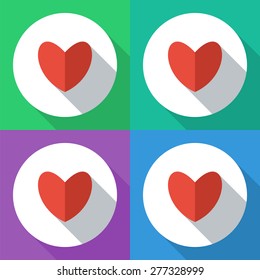 Red heart. Set of colored icons. Flat design.