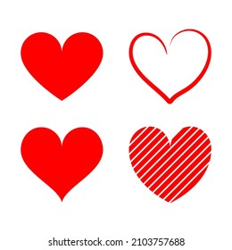 red heart set with different shape isolated on white background for decoration 
