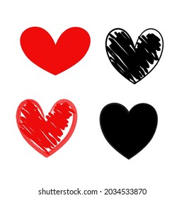 Red heart set. Isolated. Love heart collection vector illustration. hand drawn round lines Hand drawn with thin lines, dividing shapes, isolated on white background.