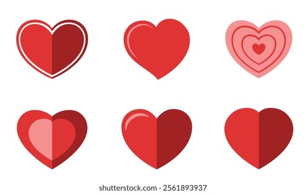 red heart set. love and romantic symbols. isolated vector elements for valentines day design