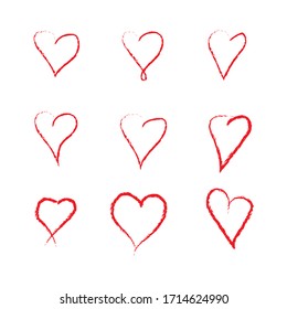 Red heart set vector hand draw 