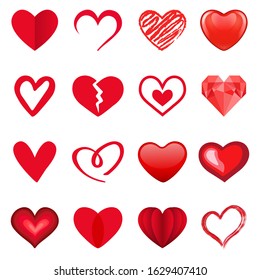 Red heart set. Vector illustration