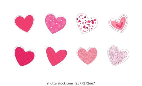 Red heart set vector image on white background. Red heart icons set vector. Various simple red vector heart love icon. Heart collection.