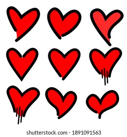 Vector de Red Heart Set aislado de fondo blanco Doodle Heart Icon