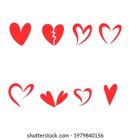 Red heart set vector , isolated on white background