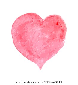 Red heart with shadow hand painted with brush. Grunge textured shape of heart. Watercolor or acrylic painting effect. Valentine’s day postcard. Easy to edit vector element of design for your artworks.