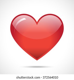Red heart with shadow isolated on white background. Love or health symbol.