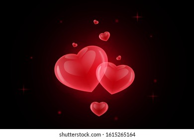 Red heart shape abstract on black background for Valentine's Day
