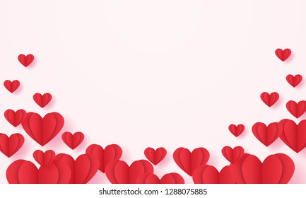 red heart shape background , paper art style