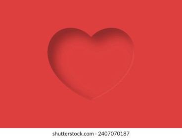 Red heart shape background with shadow for Valentine's day, Vector illustration