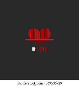 Red heart shape barcode scanner, creative Valentine is Day greeting card mockup, romantic love logo holiday party poster template on dark background