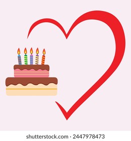 Red heart shape and birthday cake