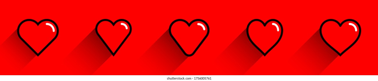 Forma de corazón rojo con trazo de línea negra. Icono médico, signo de amor y símbolo del Día de la Fiesta de San Valentín. Forma plana con sombra larga sobre el fondo de la sangre roja. La ilustración de vector es un elemento gráfico