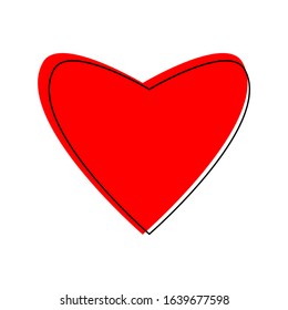 red heart shape with black outline hand drawn isolated on white background. vector illustration
