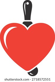 Forma de corazón rojo con tallo y hoja negros