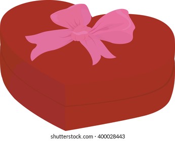 Red heart shape box with cap isolated on white background pink bow