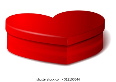 Red heart shape box with shadow - isolated on white background. Vector illustration.