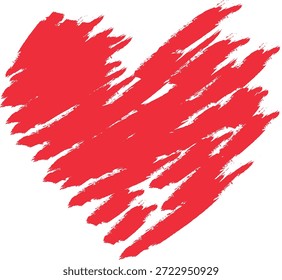 Forma de corazón rojo con pinceladas sobre fondo blanco