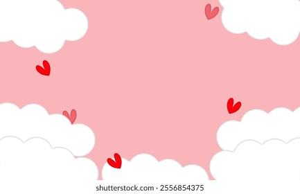 Red heart shape and clound on light pink , Happy Valentine's Day background.