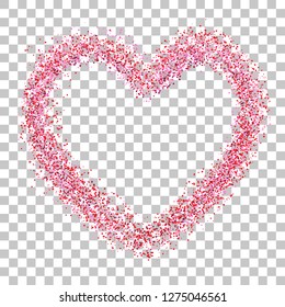 Red Heart Shape Confetti Background. Vector Colorful Heart Confetti Isolated on Transparent Background. Postcard Design