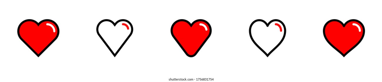 Red heart shape with contour stroke line. Medical icon, love sign isolated on background. Symbol Feast of Saint Valentine Day. Flat design in long shadow style . Vector illustration graphic element