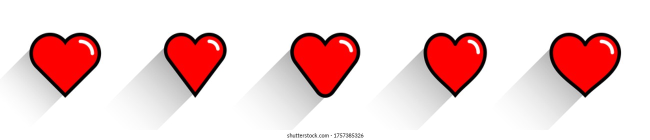 Forma de corazón rojo con línea de trazo de contorno. Icono médico, signo de amor aislado en el fondo. Fiesta de símbolos del Día de San Valentín. Diseño plano en un estilo de sombra larga. Elemento gráfico de ilustración de vector