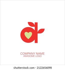 red heart shape d letter logo