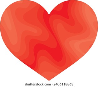 red heart shape with different shades and colors inside, heart shape vector illustration.