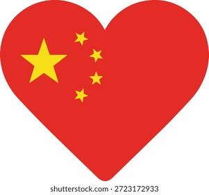 A red heart shape displaying the flag of the people s republic of china