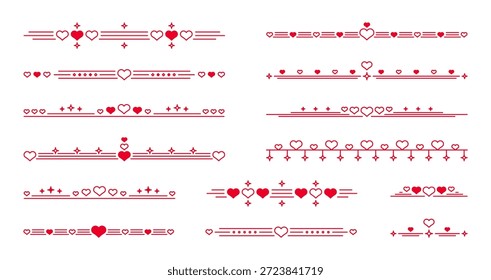 Vector de línea divisoria de forma de corazón rojo. Amor y frontera romántica para la tarjeta de felicitación. Decoración de San Valentín.